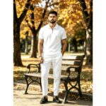 Set XT023 Waffle-Knit Short-Sleeve Long-Pants Set
